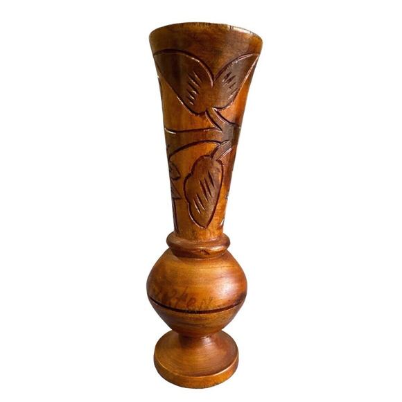 Hand Carved Wood Vase 7.5” St. Marten - Picture 3 of 8